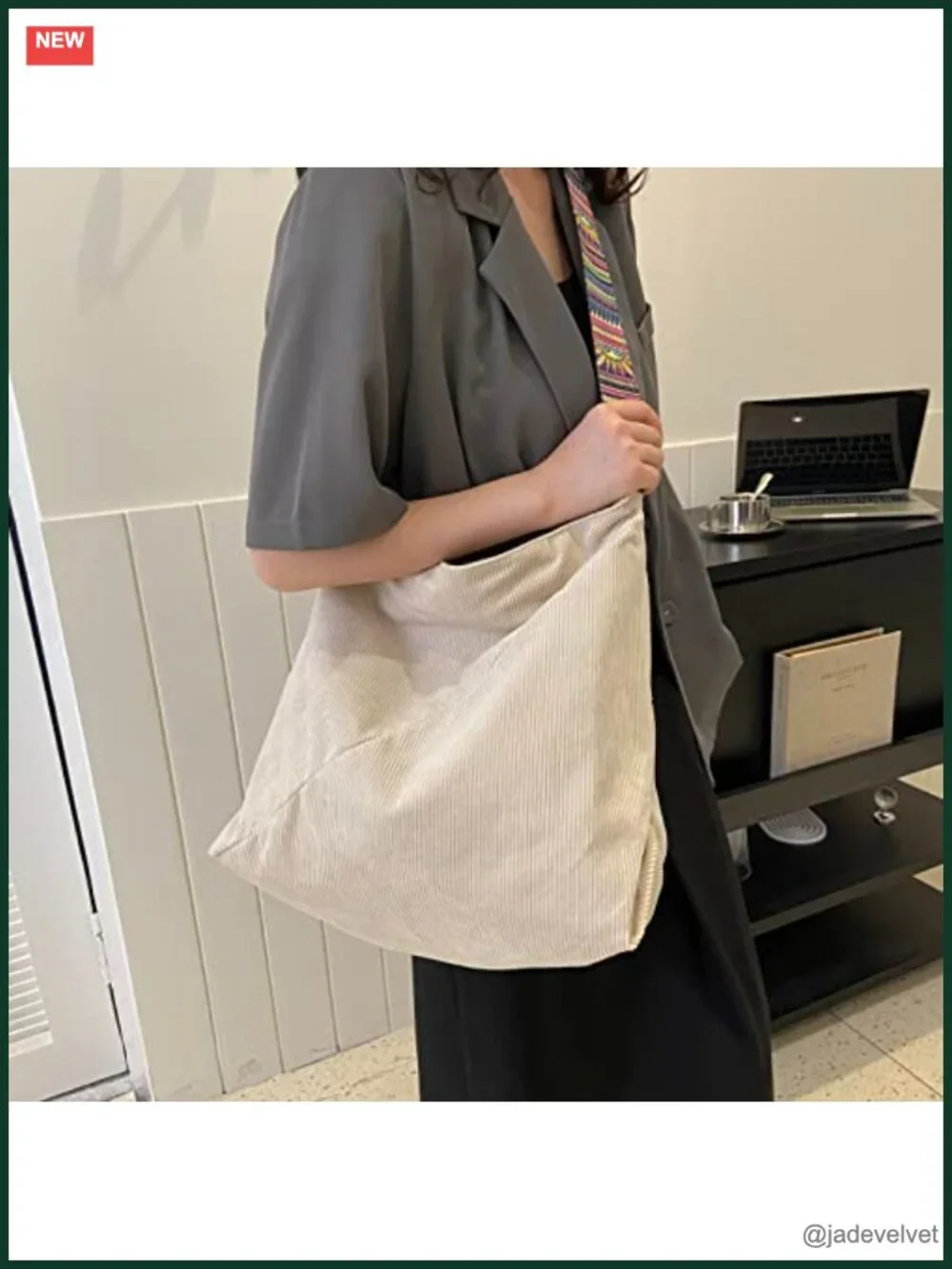 Corduroy Tote Bag Large Shoulder Hobo Boho Handbag Purse